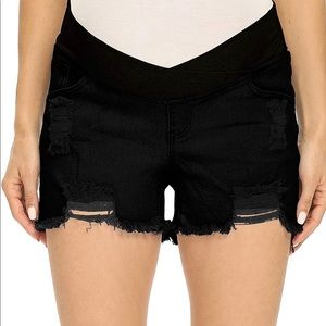 Maternity underbelly black denim shorts